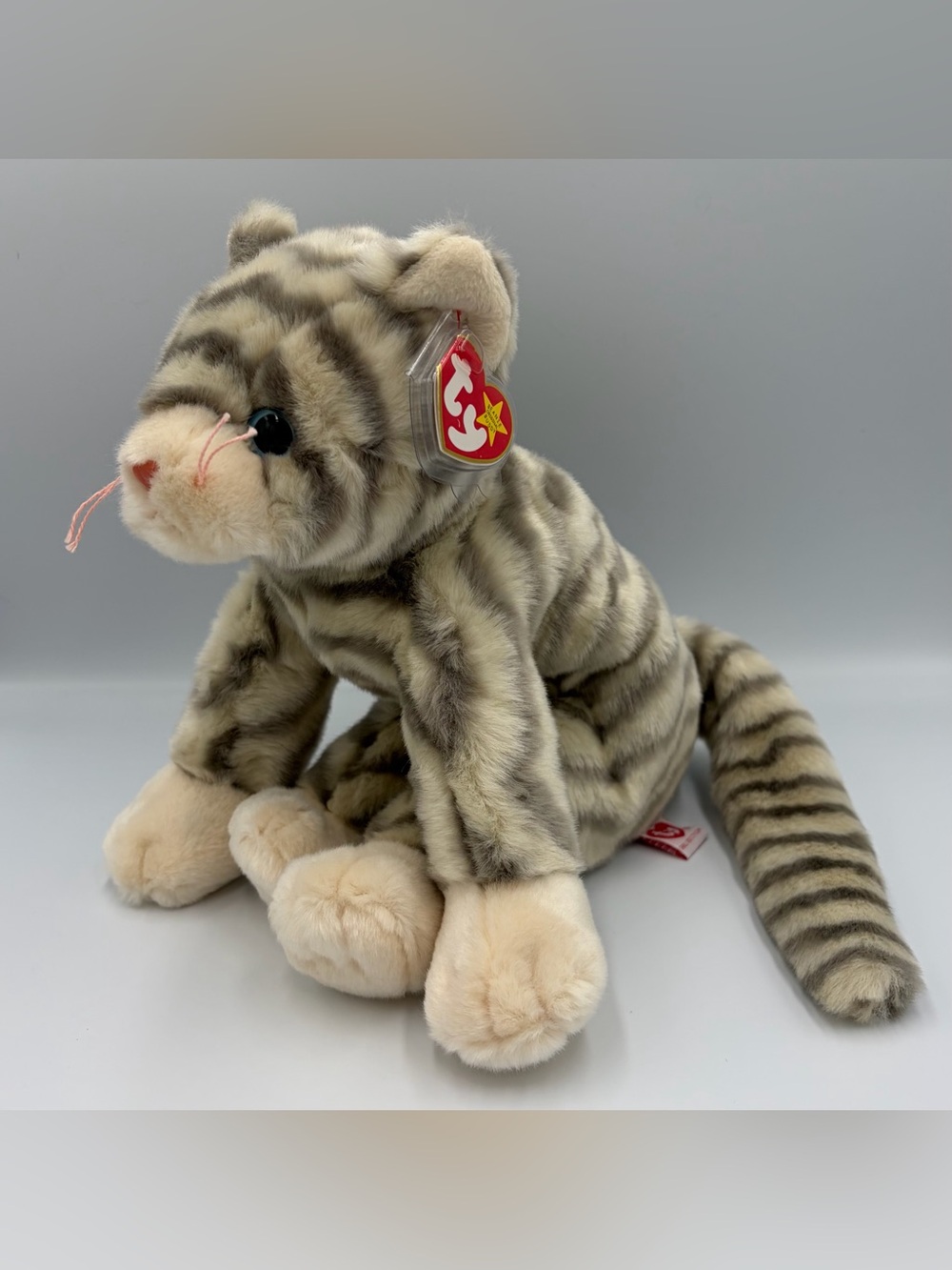 NWT Vintage Ty Beanie Buddies Silver Cat Plush 1999 Gray Tabby Kitten Toy 10"